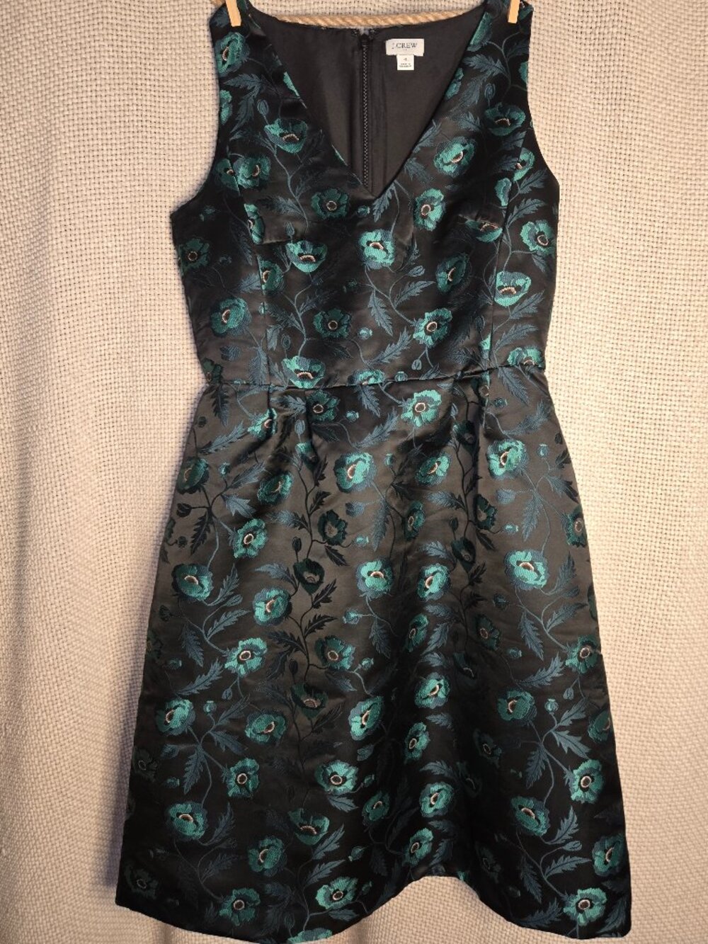 J.Crew Cocktail Dress Teal/Green Poppy on Black Size 4 - Picture 3 of 8